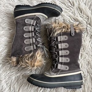 Sorel Joan of Arctic Waterproof Quarry Gray Black Winter Snow Boot EUC Size 9